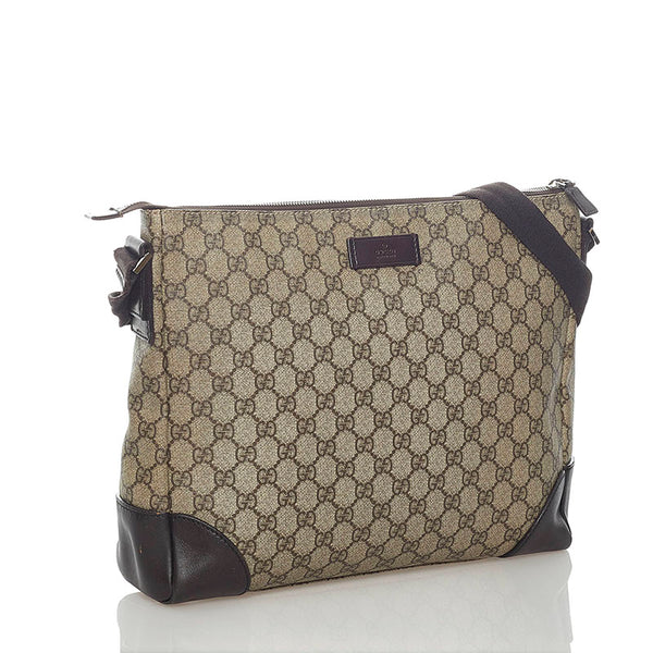 グッチ GGスプリーム 斜め掛け ショルダーバッグ 110054 ベージュ ブラウン PVC レザー レディース GUCCI 【中古】