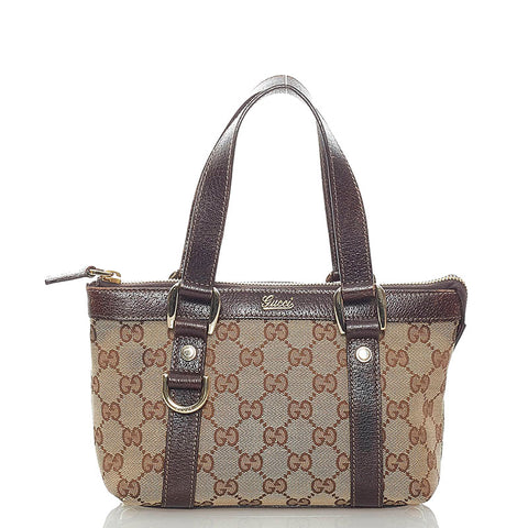 グッチ GGキャンバス アビー ミニ ハンドバッグ 146245 ベージュ ブラウン キャンバス レザー レディース GUCCI 【中古】