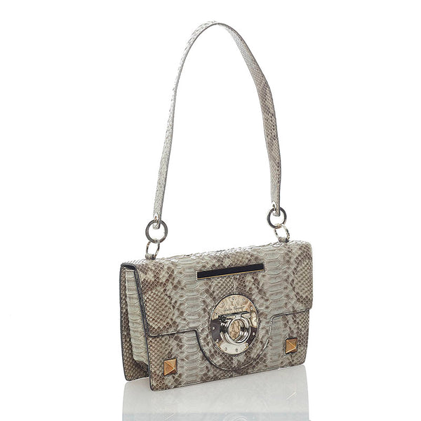 サルヴァトーレフェラガモ ガンチーニ パイソン 蛇 スタッズ ワンショルダーバッグ グレー パイソン レザー レディース Salvatore Ferragamo 【中古】
