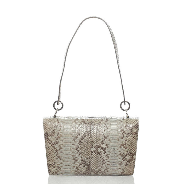 サルヴァトーレフェラガモ ガンチーニ パイソン 蛇 スタッズ ワンショルダーバッグ グレー パイソン レザー レディース Salvatore Ferragamo 【中古】