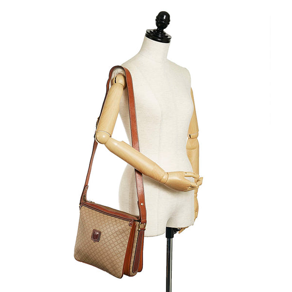 セリーヌ マカダム 斜め掛け ショルダーバッグ ベージュ ブラウン PVC レザー レディース CELINE 【中古】