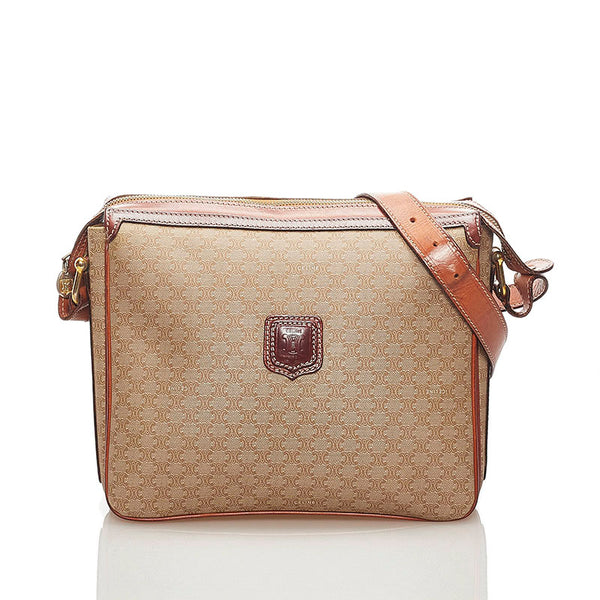 セリーヌ マカダム 斜め掛け ショルダーバッグ ベージュ ブラウン PVC レザー レディース CELINE 【中古】
