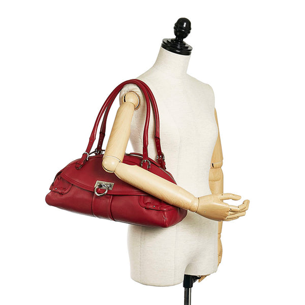 サルヴァトーレフェラガモ ガンチーニ ハンドバッグ AB-21 5815 レッド レザー レディース Salvatore Ferragamo 【中古】