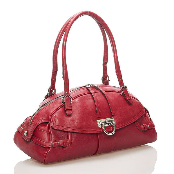 サルヴァトーレフェラガモ ガンチーニ ハンドバッグ AB-21 5815 レッド レザー レディース Salvatore Ferragamo 【中古】