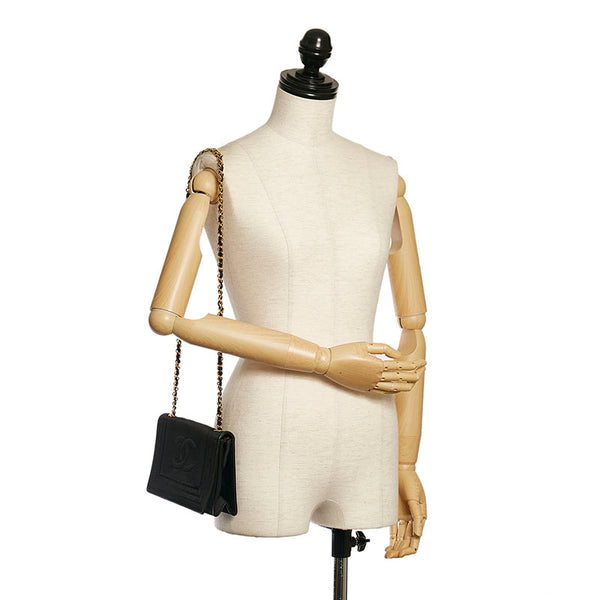 シャネル ココマーク チェーン ショルダーバッグ ブラック サテン レディース CHANEL 【中古】