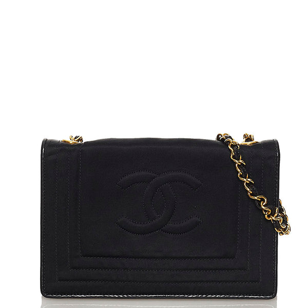 シャネル ココマーク チェーン ショルダーバッグ ブラック サテン レディース CHANEL 【中古】