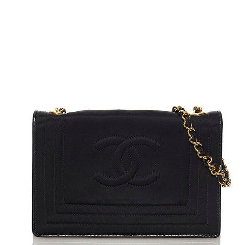 シャネル ココマーク チェーン ショルダーバッグ ブラック サテン レディース CHANEL 【中古】