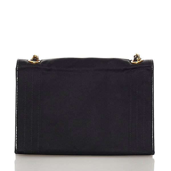 シャネル ココマーク チェーン ショルダーバッグ ブラック サテン レディース CHANEL 【中古】