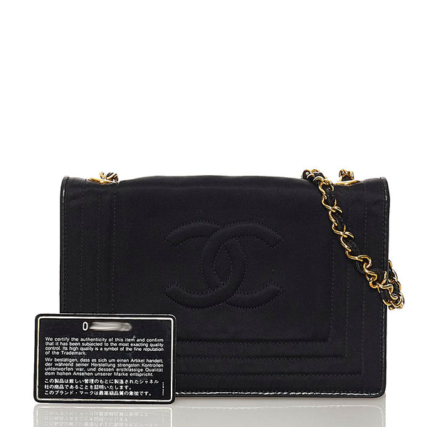 シャネル ココマーク チェーン ショルダーバッグ ブラック サテン レディース CHANEL 【中古】