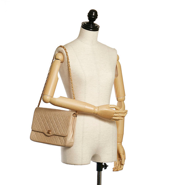 シャネル マトラッセ ココマーク チェーン ショルダーバッグ ベージュ ゴールド レザー レディース CHANEL 【中古】