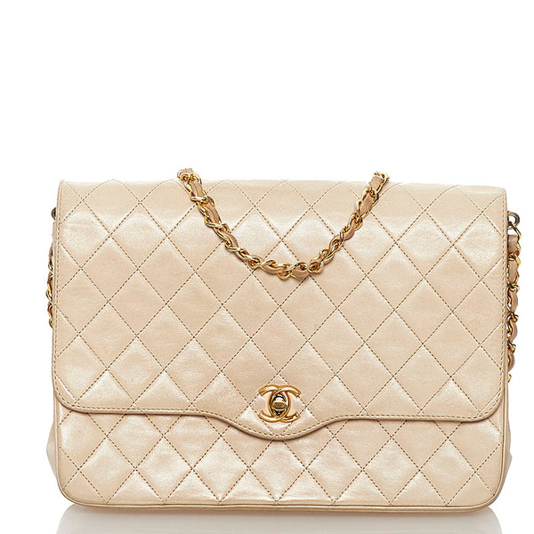 シャネル マトラッセ ココマーク チェーン ショルダーバッグ ベージュ ゴールド レザー レディース CHANEL 【中古】