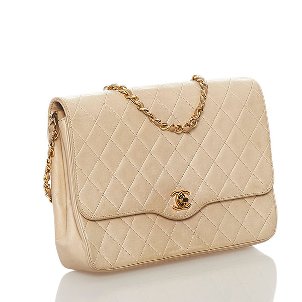 シャネル マトラッセ ココマーク チェーン ショルダーバッグ ベージュ ゴールド レザー レディース CHANEL 【中古】