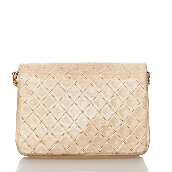 シャネル マトラッセ ココマーク チェーン ショルダーバッグ ベージュ ゴールド レザー レディース CHANEL 【中古】