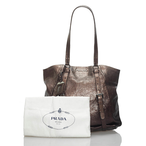 プラダ ショルダーバッグ トートバッグ メタリックブラウン レザー レディース PRADA 【中古】