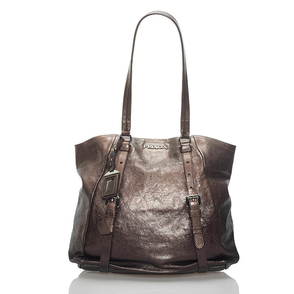 プラダ ショルダーバッグ トートバッグ メタリックブラウン レザー レディース PRADA 【中古】