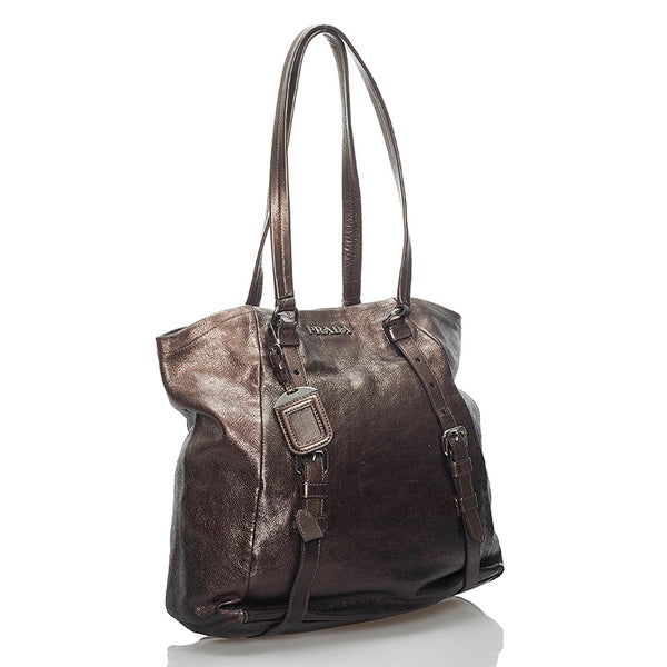 プラダ ショルダーバッグ トートバッグ メタリックブラウン レザー レディース PRADA 【中古】
