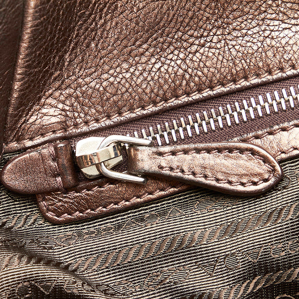プラダ ショルダーバッグ トートバッグ メタリックブラウン レザー レディース PRADA 【中古】