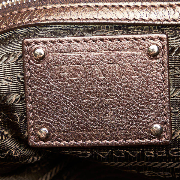 プラダ ショルダーバッグ トートバッグ メタリックブラウン レザー レディース PRADA 【中古】