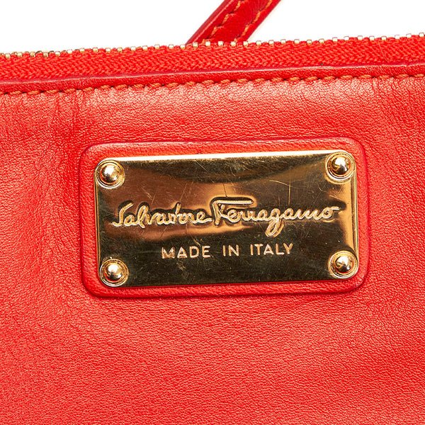 サルヴァトーレフェラガモ ガンチーニ ハンドバッグ トートバッグ GG-21D813 レッド レザー レディース Salvatore Ferragamo 【中古】