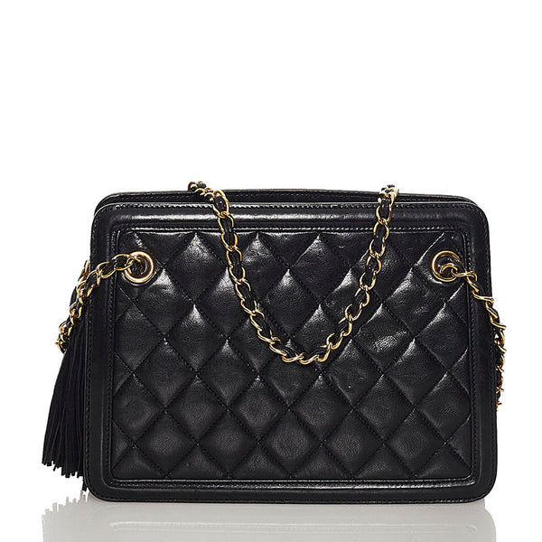 シャネル マトラッセ タッセル チェーン ショルダーバッグ ブラック レザー レディース CHANEL 【中古】