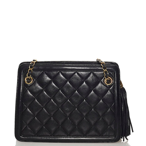 シャネル マトラッセ タッセル チェーン ショルダーバッグ ブラック レザー レディース CHANEL 【中古】