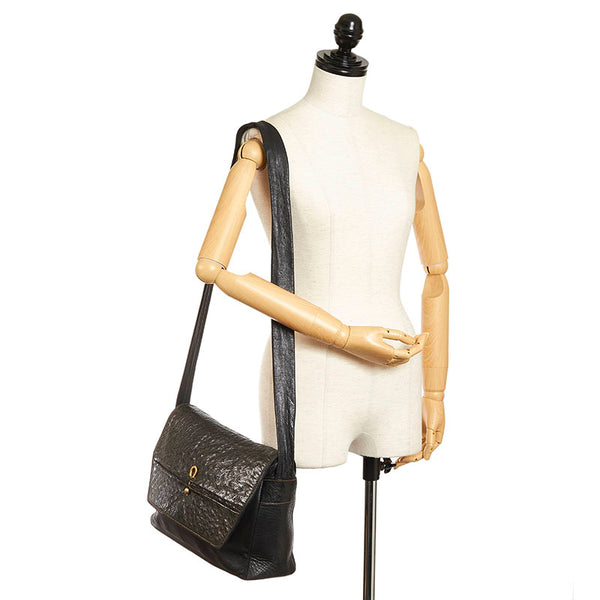 グッチ オールドグッチ オーストリッチ 斜め掛け ショルダーバッグ 001 0438 400 ブラック レザー レディース GUCCI 【中古】