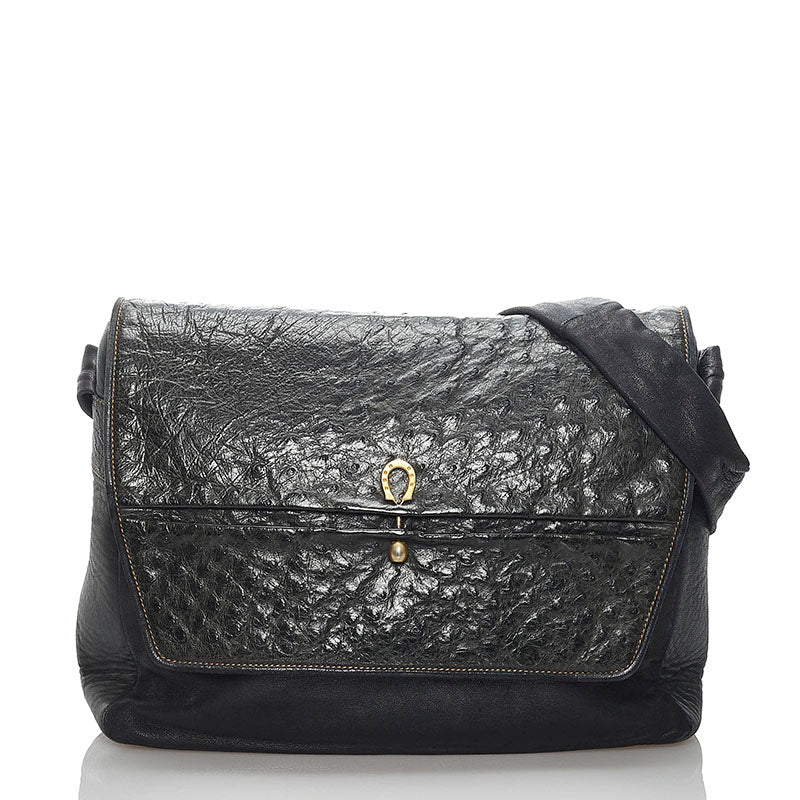 グッチ オールドグッチ オーストリッチ 斜め掛け ショルダーバッグ 001 0438 400 ブラック レザー レディース GUCCI 【中古】