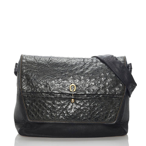 グッチ オールドグッチ オーストリッチ 斜め掛け ショルダーバッグ 001 0438 400 ブラック レザー レディース GUCCI 【中古】