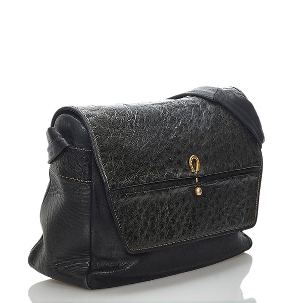 グッチ オールドグッチ オーストリッチ 斜め掛け ショルダーバッグ 001 0438 400 ブラック レザー レディース GUCCI 【中古】