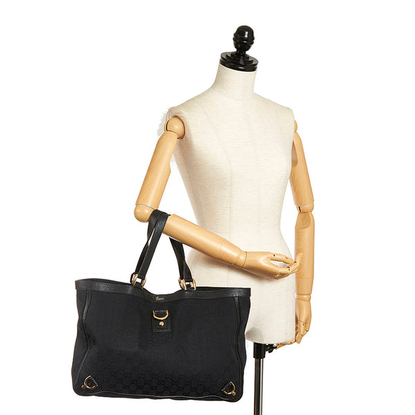 グッチ GGキャンバス アビー トートバッグ 141472 ブラック キャンバス レザー レディース GUCCI 【中古】