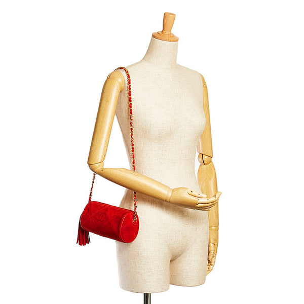 シャネル ココマーク  フリンジ タッセル チェーン ミニ ショルダーバッグ レッド スウェード レディース CHANEL 【中古】