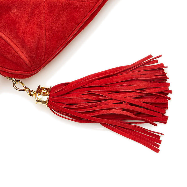 シャネル ココマーク  フリンジ タッセル チェーン ミニ ショルダーバッグ レッド スウェード レディース CHANEL 【中古】