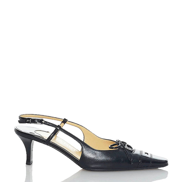 シャネル パンプス ブラック レザー エナメル レディース CHANEL 【中古】