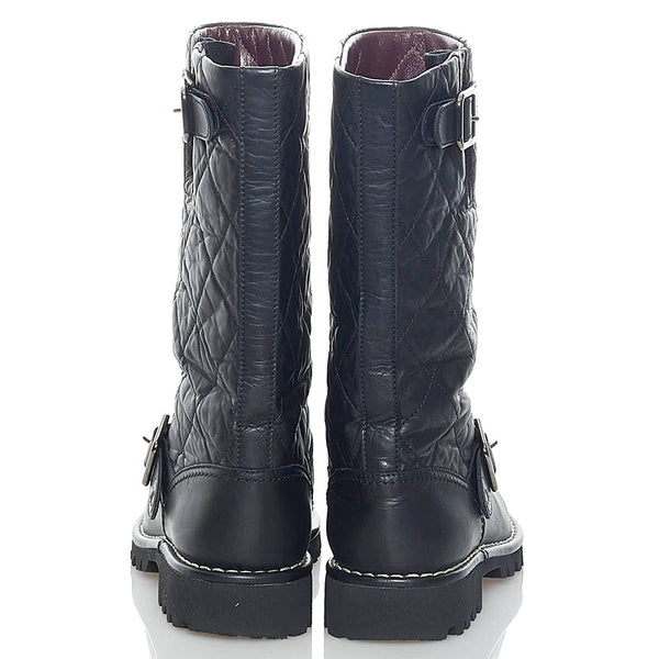 シャネル キルティング ココマーク エンジニアブーツ　 ブラック レザー レディース CHANEL 【中古】