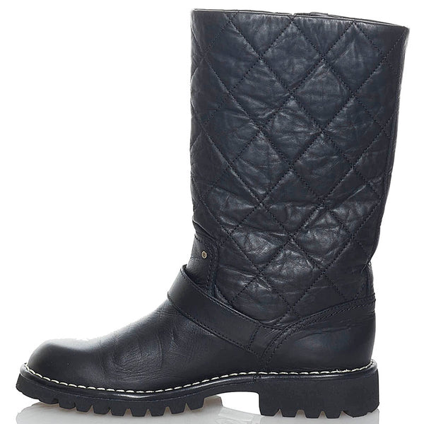 シャネル キルティング ココマーク エンジニアブーツ　 ブラック レザー レディース CHANEL 【中古】