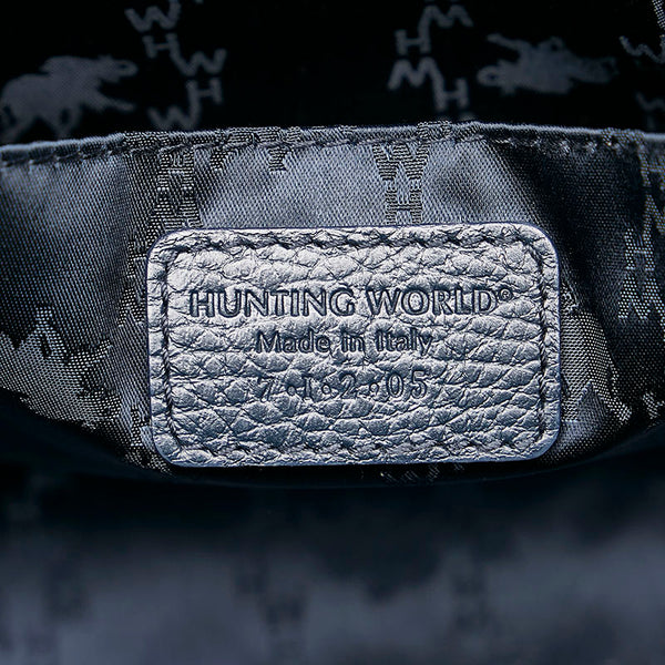 ハンティングワールド ロゴ サークルハンドル ハンドバッグ ネイビー レザー キャンバス レディース HUNTING WORLD 【中古】