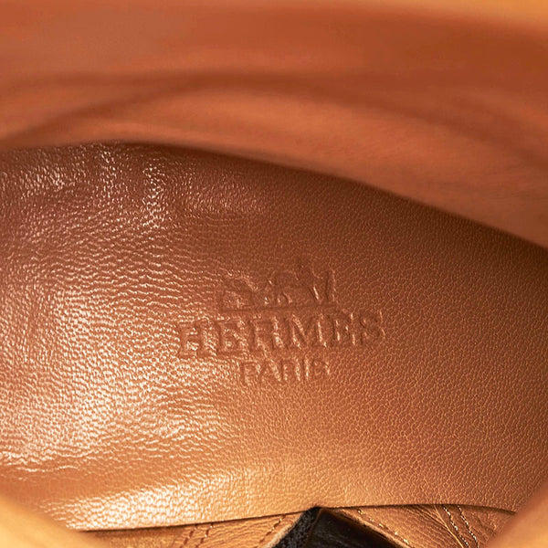 エルメス パンチング ショート ブーツ ブラック レザー レディース HERMES 【中古】