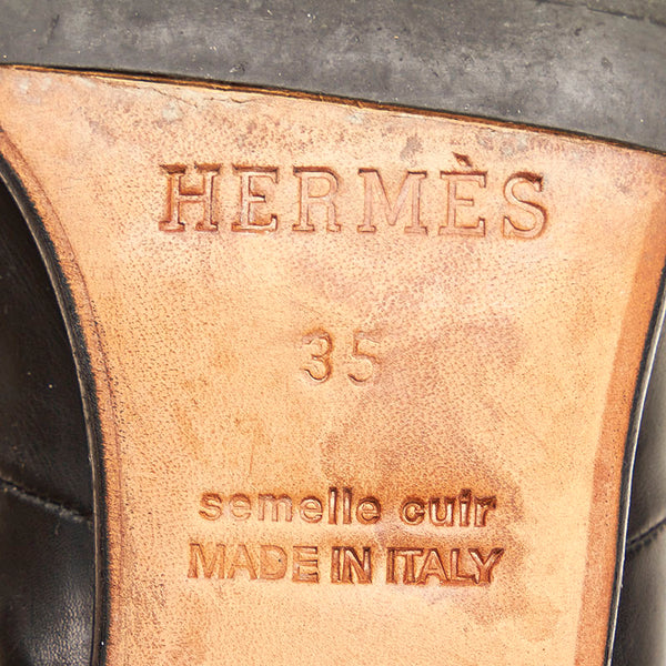 エルメス パンチング ショート ブーツ ブラック レザー レディース HERMES 【中古】