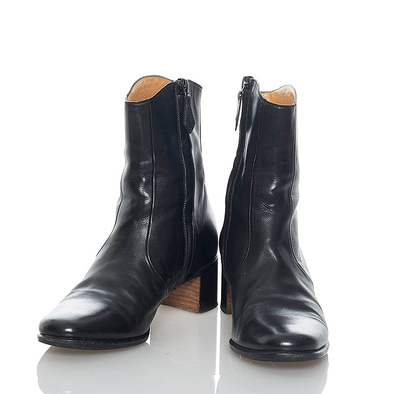 エルメス パンチング ショート ブーツ ブラック レザー レディース HERMES 【中古】