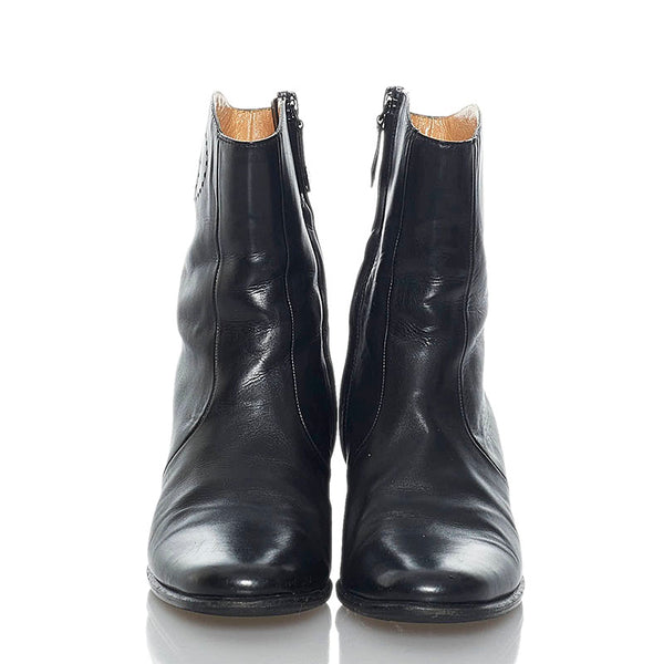 エルメス パンチング ショート ブーツ ブラック レザー レディース HERMES 【中古】