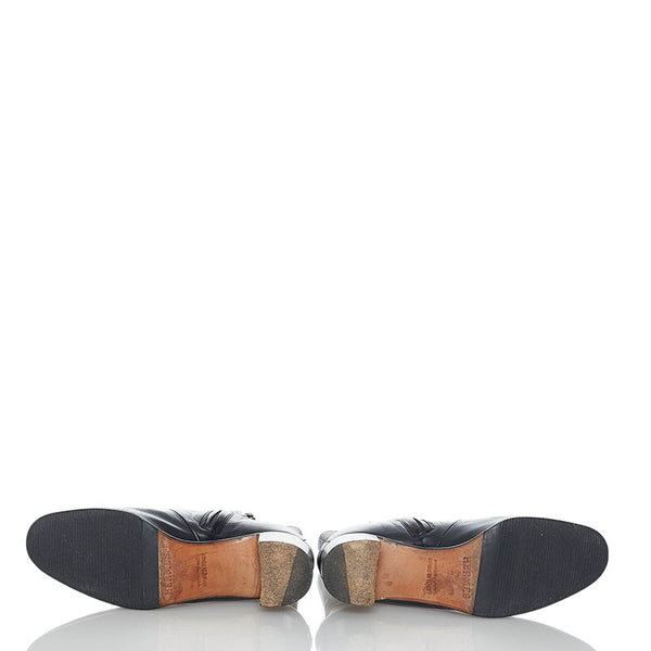 エルメス パンチング ショート ブーツ ブラック レザー レディース HERMES 【中古】