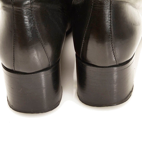 エルメス パンチング ショート ブーツ ブラック レザー レディース HERMES 【中古】