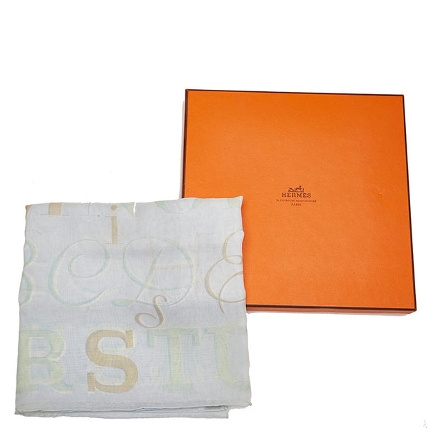 エルメス カレ70 アルファベット シースルー スカーフ ホワイト シルク レディース HERMES 【中古】
