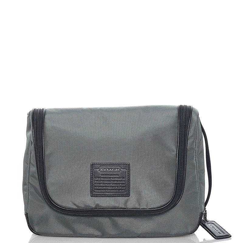 コーチ トラベルポーチ セカンドバッグ グレー ナイロン レディース COACH 【中古】