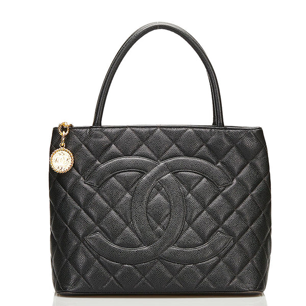 シャネル 復刻トート ココマーク トートバッグ ハンドバッグ ブラック キャビアスキン レディース CHANEL 【中古】