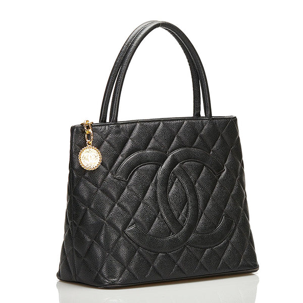 シャネル 復刻トート ココマーク トートバッグ ハンドバッグ ブラック キャビアスキン レディース CHANEL 【中古】
