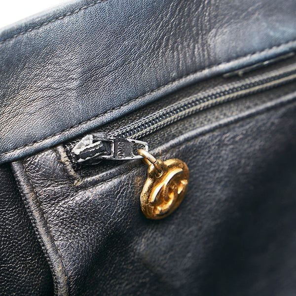 シャネル ココマーク トートバッグ ネイビー レザー レディース CHANEL 【中古】