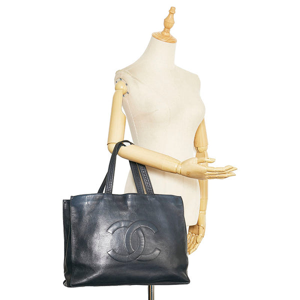 シャネル ココマーク トートバッグ ネイビー レザー レディース CHANEL 【中古】