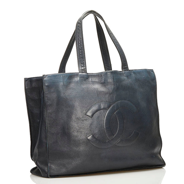 シャネル ココマーク トートバッグ ネイビー レザー レディース CHANEL 【中古】