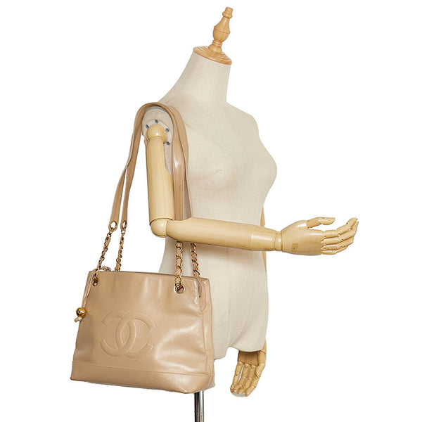 シャネル ココマーク チェーン ショルダーバッグ ベージュ レザー レディース CHANEL 【中古】
